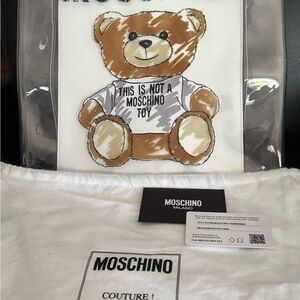 Moschino Clear Tote with Brown Teddy and White Trim